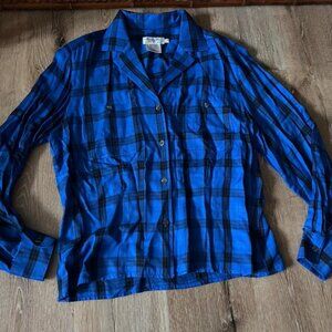 Christian Dior Vintage Chemises Blue Black Plaid Long Sleeve Button Down Size 10